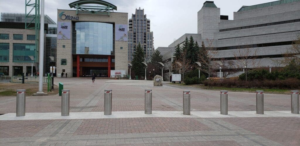 ottawa city hall with annt bollards on sidewalk